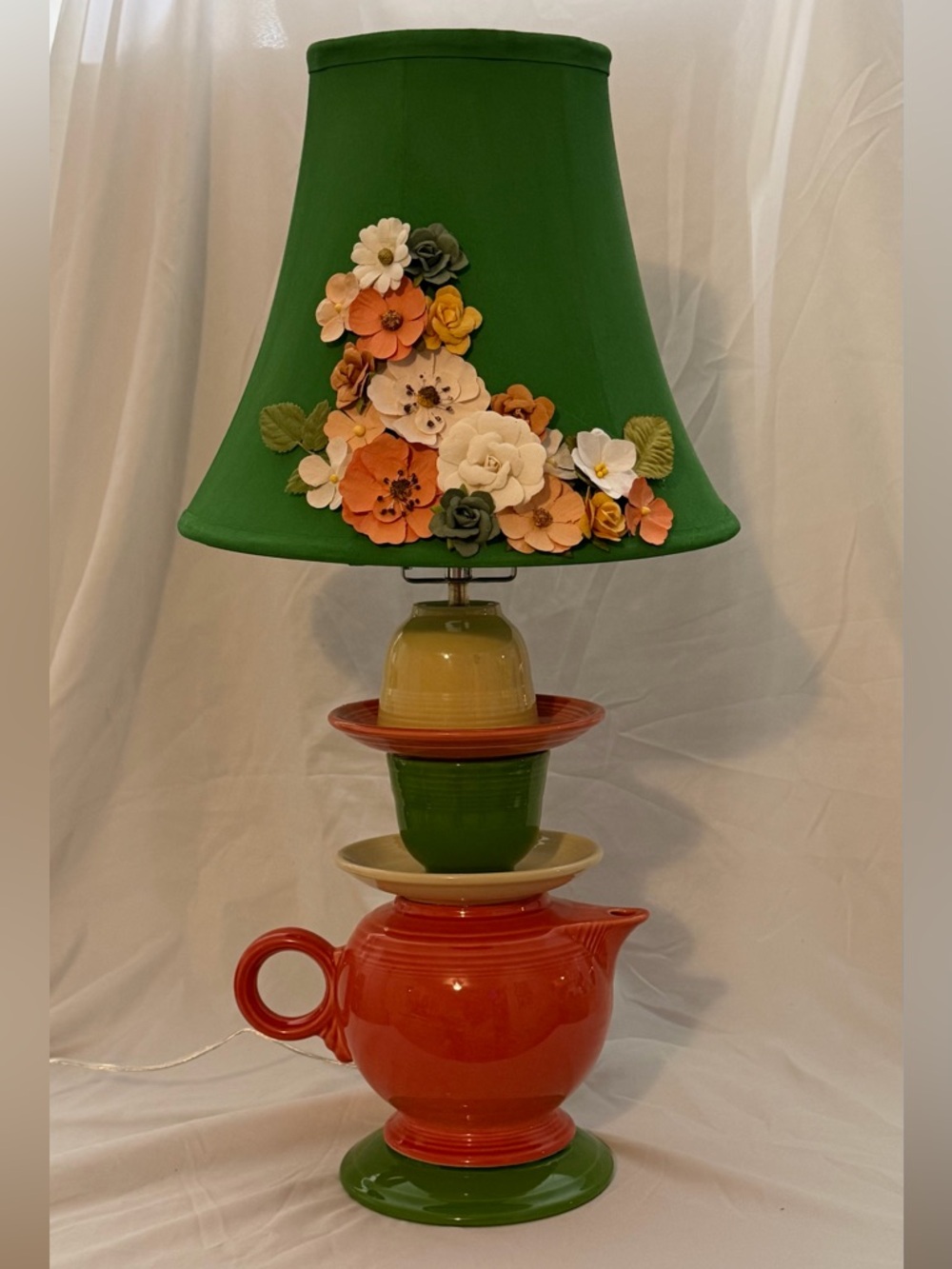 One of a kind, handmade Fiestaware  teapot lamp